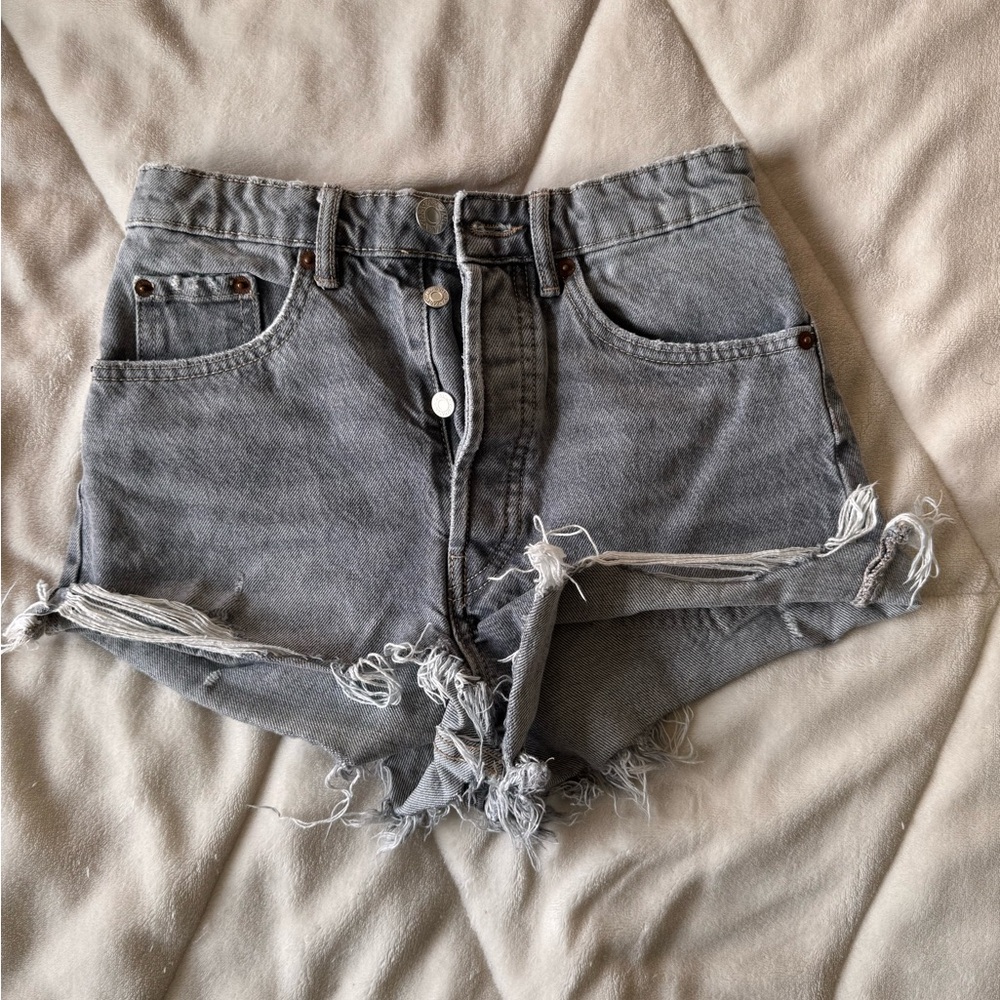Distressed Gray Denim Shorts
